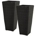 thumbnail image 1 of Sunnydaze Modern Decorative Standing Square Polyrattan Planter Containers - 24" Tall - Black - 2-Pack, 1 of 10