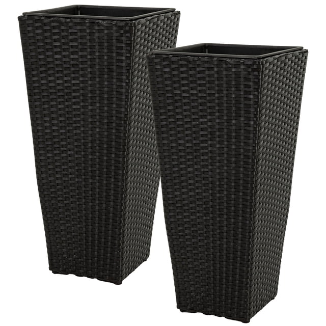 Sunnydaze Modern Decorative Standing Square Polyrattan Planter Containers - 24" Tall - Black - 2-Pack