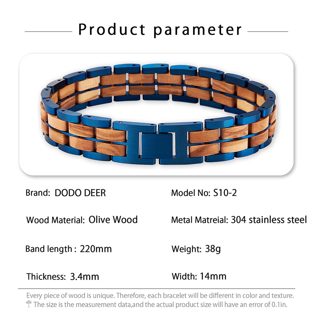Wollet Mens Wooden Bracelet Stylish Wood & Stainless Steel Wooden Jewelry Gift for Men