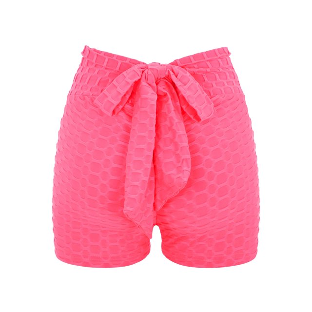 Gibobby Leggings cortos yoga mujer Ladies New Summer Honeycomb Fabric Bow Tie Belt Peach Hip Tight Waist High Hip Movement Yoga Shorts(Rosa,G)