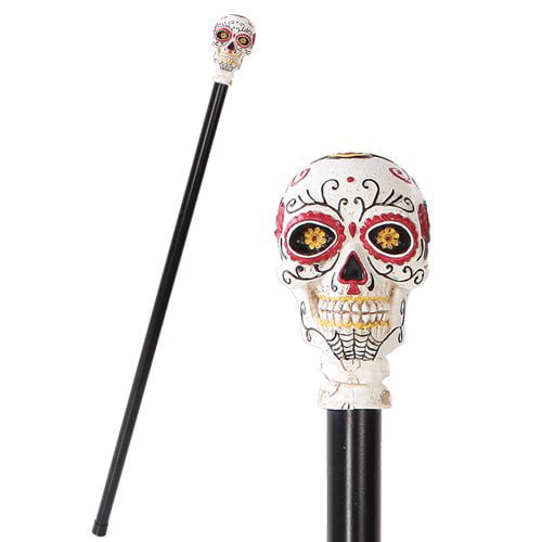 White Colorful Day Of The Dead Skull Prop Accessory Walking Cane For ...
