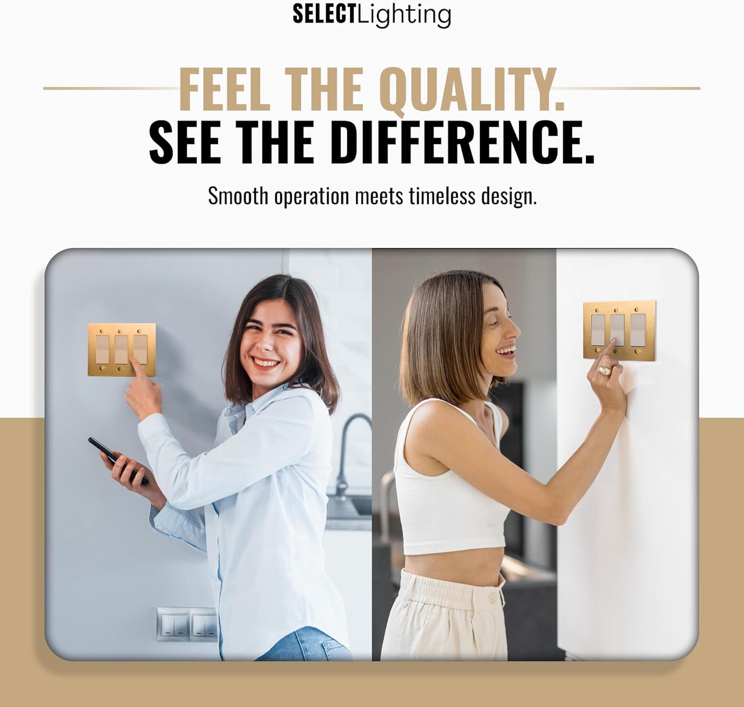 Select 3-Gang Satin Brass Wall Plate, Electrical Receptacle Wall Outlet Faceplate, GFI/Rocker Decorator Light Switch Cover