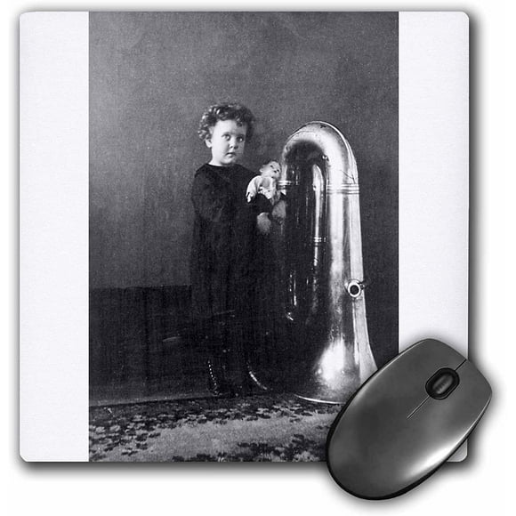 3dRose Little Tuba Girl Grayscale Mouse Pad (mp_6751_1)