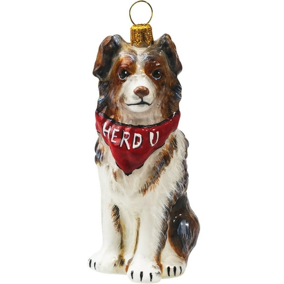Australian Shepherd with Herd U Bandana Polish Glass Christmas Ornament