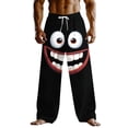 thumbnail image 2 of BRGZLK Men's Baggy Pants Wide Leg Funny Meme Elastic Waist Drawstring Beach Pants Novelty Graphic Vacation Wide Leg Trouser with Pocket, 2 of 3