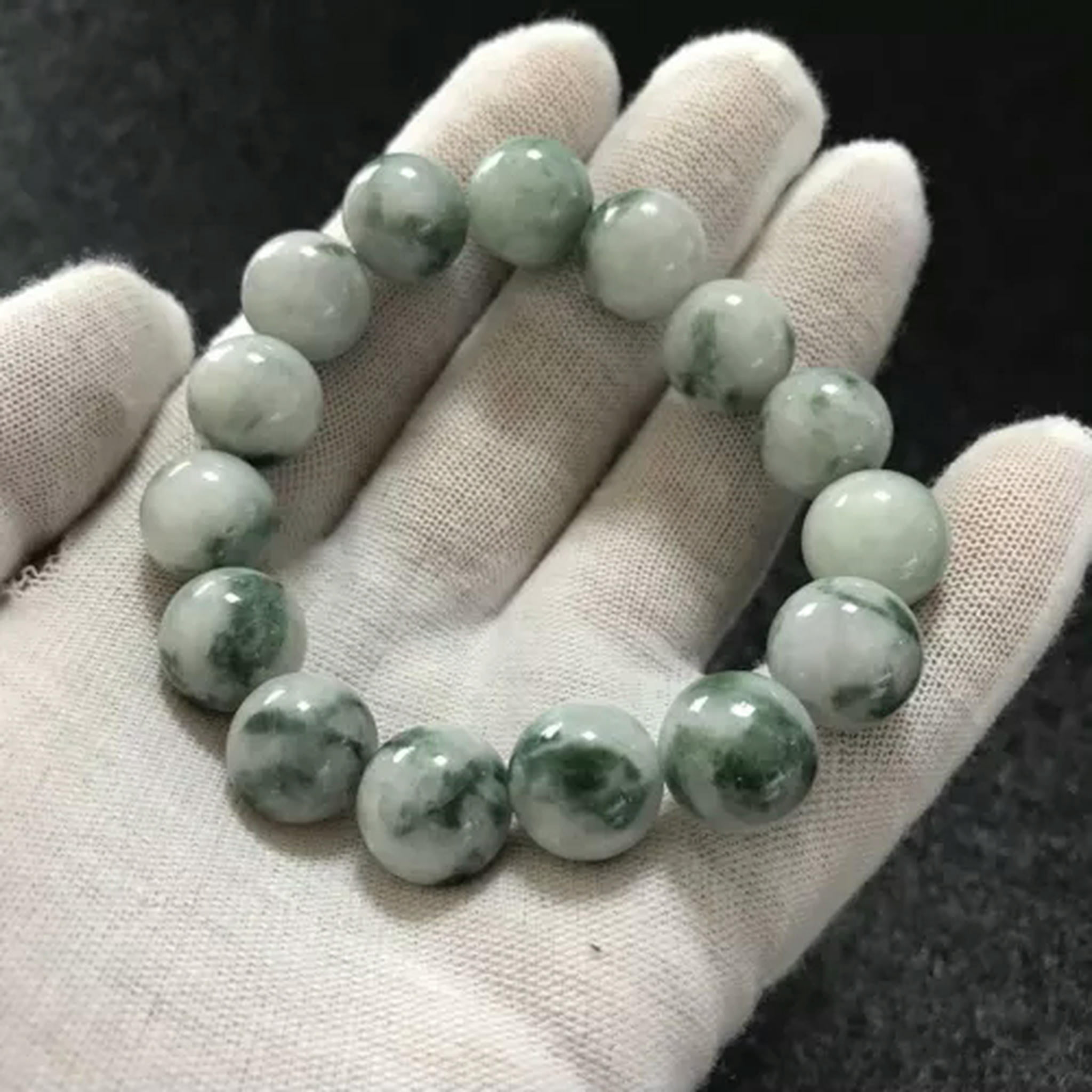 EOEMY 14mm Certified Burma Jade Bracelet Beaded Bracelet Jade Bangle For Men Women