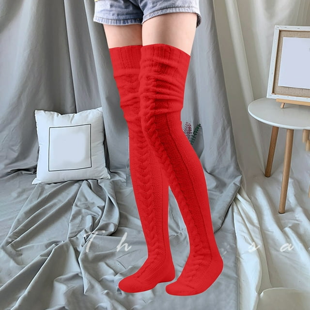 Jsaierl Womens Cable Knitted High Boot Socks Solid Color Extra Long Socks Winter Over Knee Stockings Leg Warmers