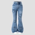 thumbnail image 2 of Gubotare Toddler Girls Jeans Kids Girls Jeans Casual Raw Hem Ripped Jeans Flare Bell Bottom Denim Pants Size 13-14 (Blue,13-14 Years), 2 of 8