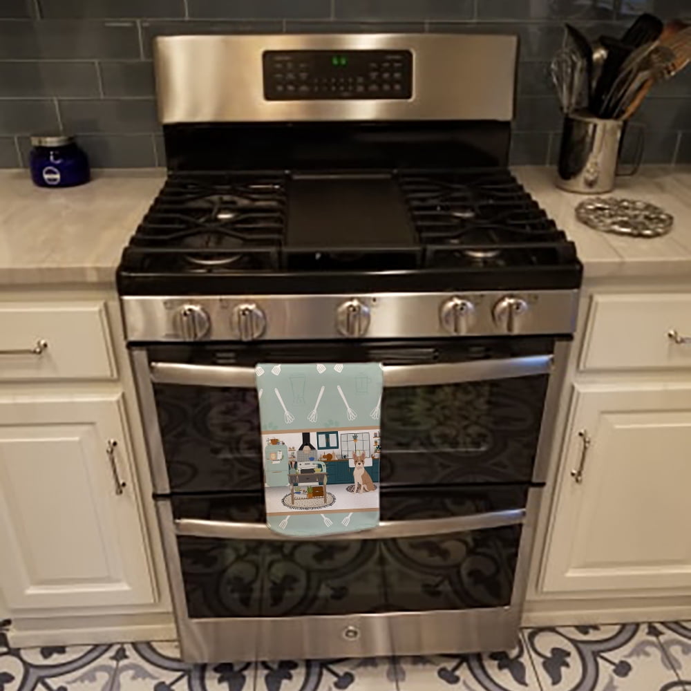 Fawn Boston Terrier in the Kitchen Kitchen Towel