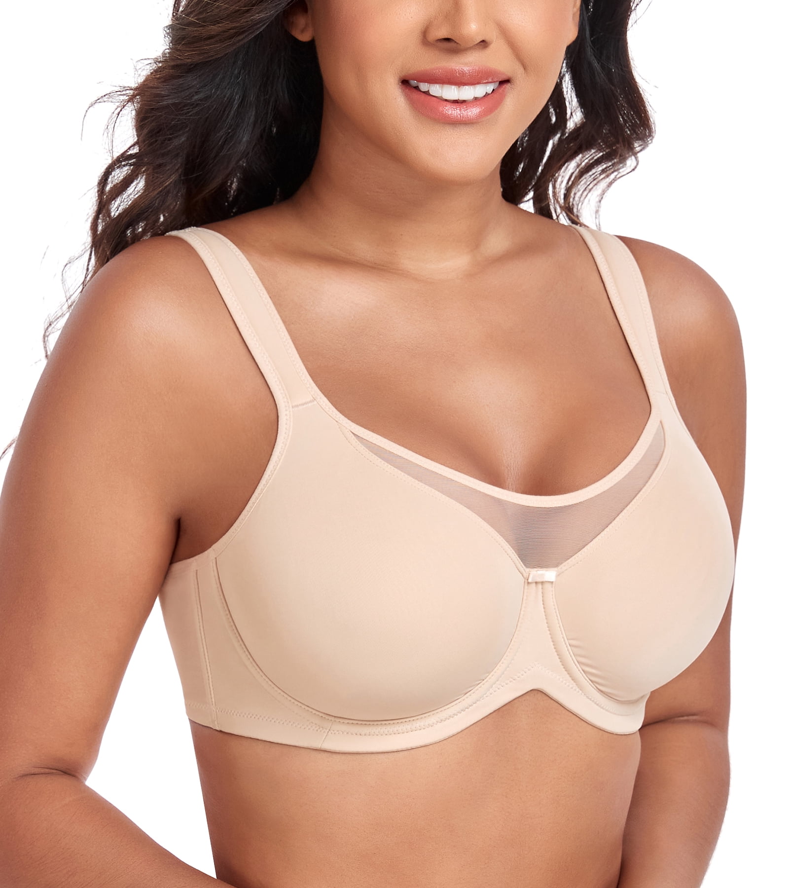 Exerin Women's Minimizer Full Coverage Underwire U-Back Unlined Plus Size Bra(40C,Beige)
