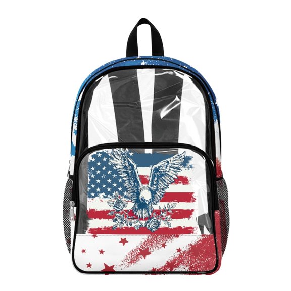 Whosucclay USA Eagle Transparent School Bag Large Capacity Adjustable Straps Clear Backpack with Portable PVC, Elementary Kindergarten Bookbag for Girls Boys