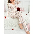 thumbnail image 5 of Lxkfashion Women's 2 Piece Lounge Set Long Sleeve Cute Heart Print Shirt with Long Pants Set V Neck Comfy Sleepwear Holiday Pajamas, 5 of 8