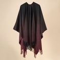 thumbnail image 2 of Women's Fashion Stripe Color Block Cloak Shawl Cardigan Warm Windproof Wrap for Autumn Spring Winter, 2 of 3