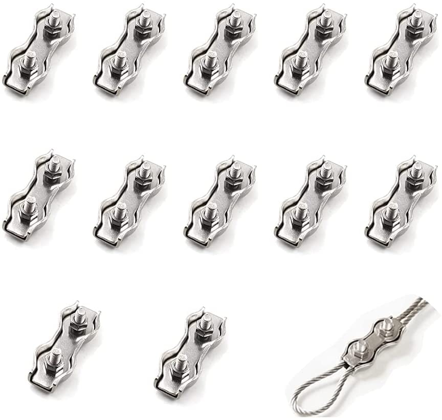 Paota 12 Pieces m2 Double Clamp Steel Wire Rope, Stainless Steel Wire