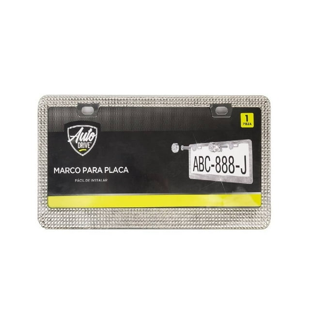 Portaplaca Auto Drive Color Plata Con Recubrimiento Tipo Diamante