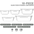 thumbnail image 2 of Paquete de 10 recipientes de vidrio para almacenamiento de alimentos con tapas, cajas herméticas para almuerzo, recipiente de vidrio para preparar comidas, microondas, horno, congelador, 2 of 4