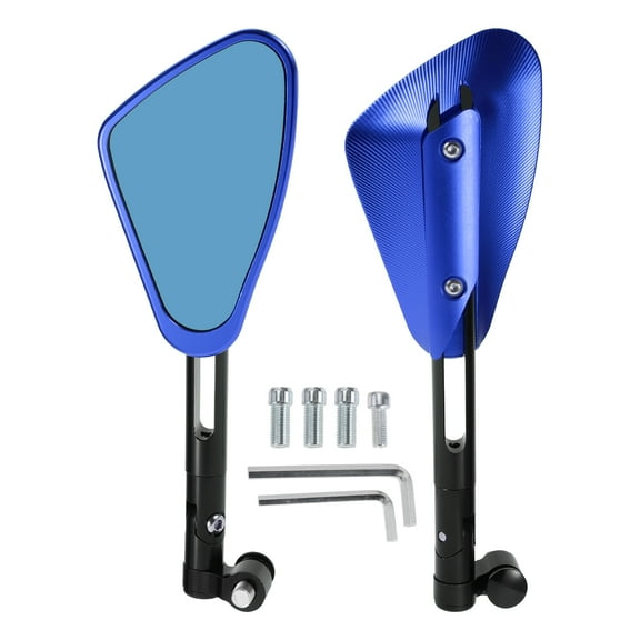 Unique Bargains Motorcycle Rear View Mirrors Bar End Side Mirrors Mount Adjustable Aluminum Alloy 1 Set Black Blue M8/M10 Polygonal Shape