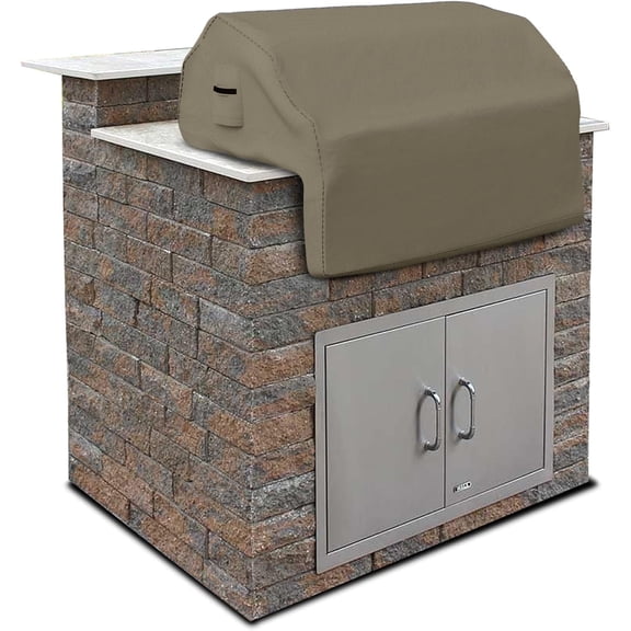 Covers & All Built-In Grill Cover for Outdoor Grill – Heavy Duty 12 oz Waterproof Built-In BBQ Grill Cover, PVC-Coated Polyester with Elastic Hem for Snug Fit (32 x 26 x 24 inches, Beige)