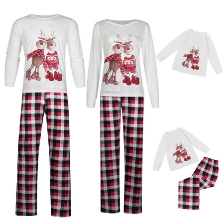 

HESHENG Christmas Family Matching Set Daddy Mommy Kids Elk Plaid Pajamas Holiday Sleepwear for Adults Kids (Dad XL)