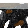 thumbnail image 5 of DecMode 49" x 32" Black Teak Wood Handmade Live Edge Tree Stump Console Table with Clear Glass Top, 1-Piece, 5 of 18