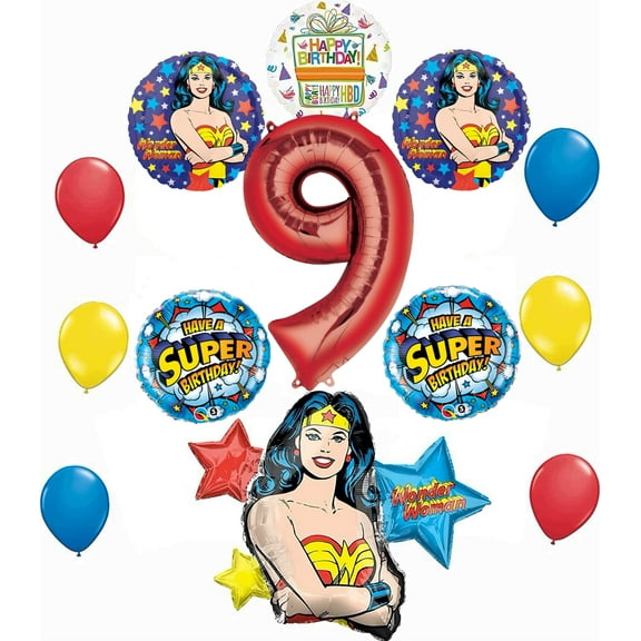 Wonder Woman 9th Birthday Party Supplies and Balloon Decorations