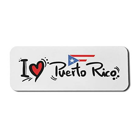 Puerto Computer Mouse Pad  I Puerto Doodle Hand-Written with Heart and Flag  Rectangle Non-Slip Rubber Mousepad Large  31  x 12  Gaming Size  Black Vermilion
