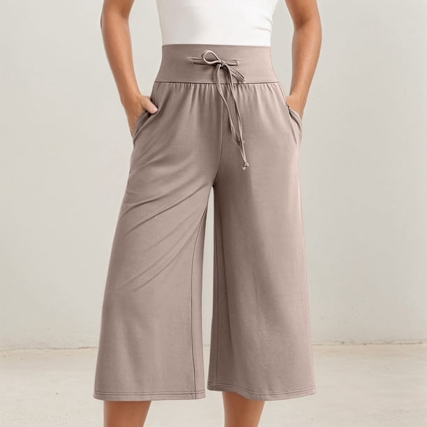 WILLBEST Pantalones Capri Casuales para Mujer, de Verano, a La Moda, con Cintura Elástica, para Playa y Resort, Cómodos y elegantes. Extra Grande