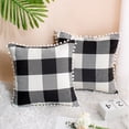 thumbnail image 5 of PiccoCasa 18"x18" Decorative Cushion Covers Pompoms Plaid Throw Pillow Covers Set of 2, Black Beige White, 5 of 8