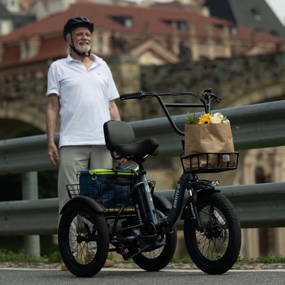 ESKUTE Black E Trike Electric Bike, Peak 1200W Brushless Motor Folding Trike 18X3.0 Fat Tire Ebike, 499Wh Removable Battery, Step-Thru 3 Wheel Electric Bicycle, 48V 13AH 18MPH  Tricycle for Adults