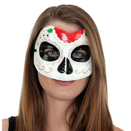 Ladies Day of Dead Mask Red Green Trim Venetian Sugar Skull Dia De Los Muertos