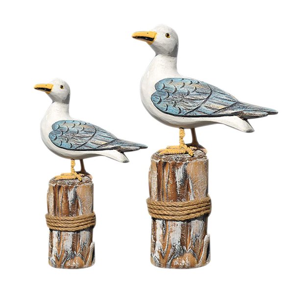 LIOOBO 2 Pcs Figurines de Mouette en Bois Décorations Nautiques Ornements Rustiques Vintage Plage Côtière Décorations Maison Cadeaux Nautiques