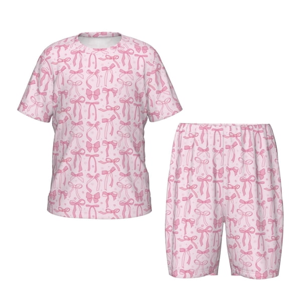 Balery Ribbon Bow Conjunto de Pijama Infantil de Manga Corta con Estampado – Ropa de Dormir de Algodón Suave-3X-Large