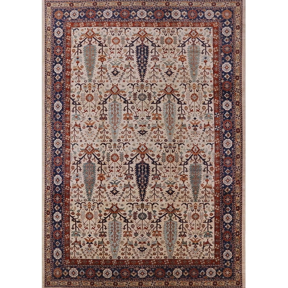 Ahgly Company Indoor Rectangle Mid-Century Modern Light French Beige Brown Oriental Area Rugs, 5' x 8'