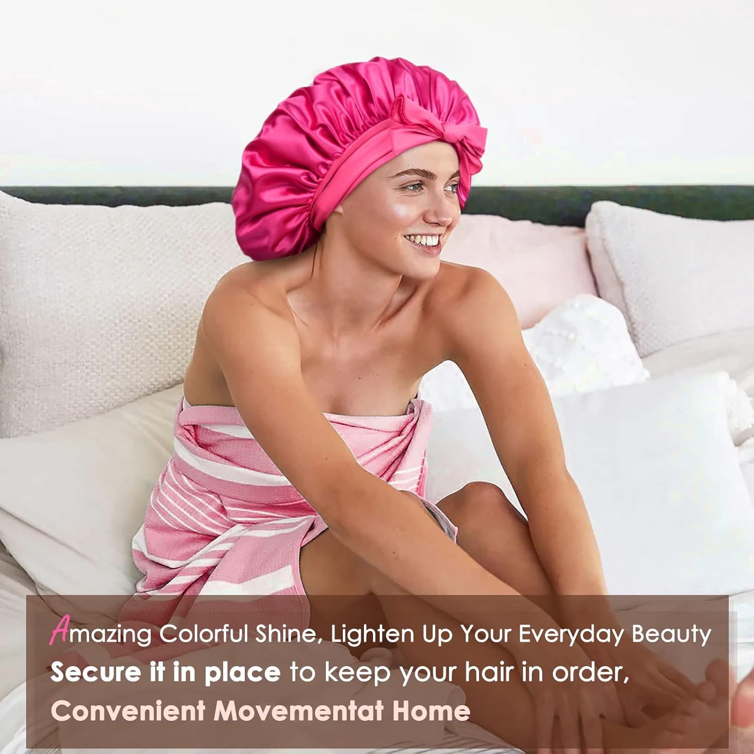 Silk Bonnet for Sleeping Women Satin Bonnet Double Layer Satin Lined Hair Bonnet with Tie Band Curly Hair Blush Pink