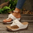 thumbnail image 4 of KIJBLAE Women's Floral Open Toe Wedge Flip Flops, Wide Width Comfort Casual Summer Beach Outdoor Vacation Slippers White 43, 4 of 9