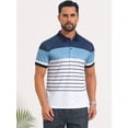 thumbnail image 4 of DARING DIVA Men's Colorblock Striped Short Sleeve Three Button Polo Shirts L Blue White, 4 of 7