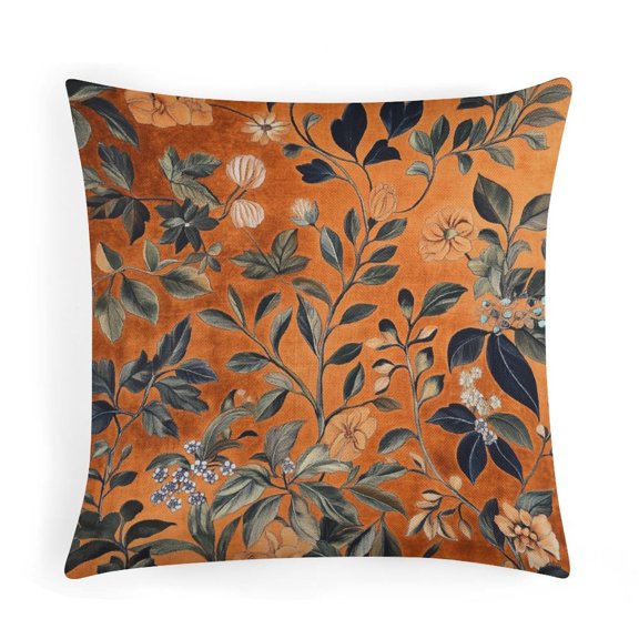 Vintage Orange Flowers Pillows 16"x16" Flower Decorative Modern Sofa Throw Pillow Cover Outdoor Cushion Covers Home Decor Throw Pillows Cover