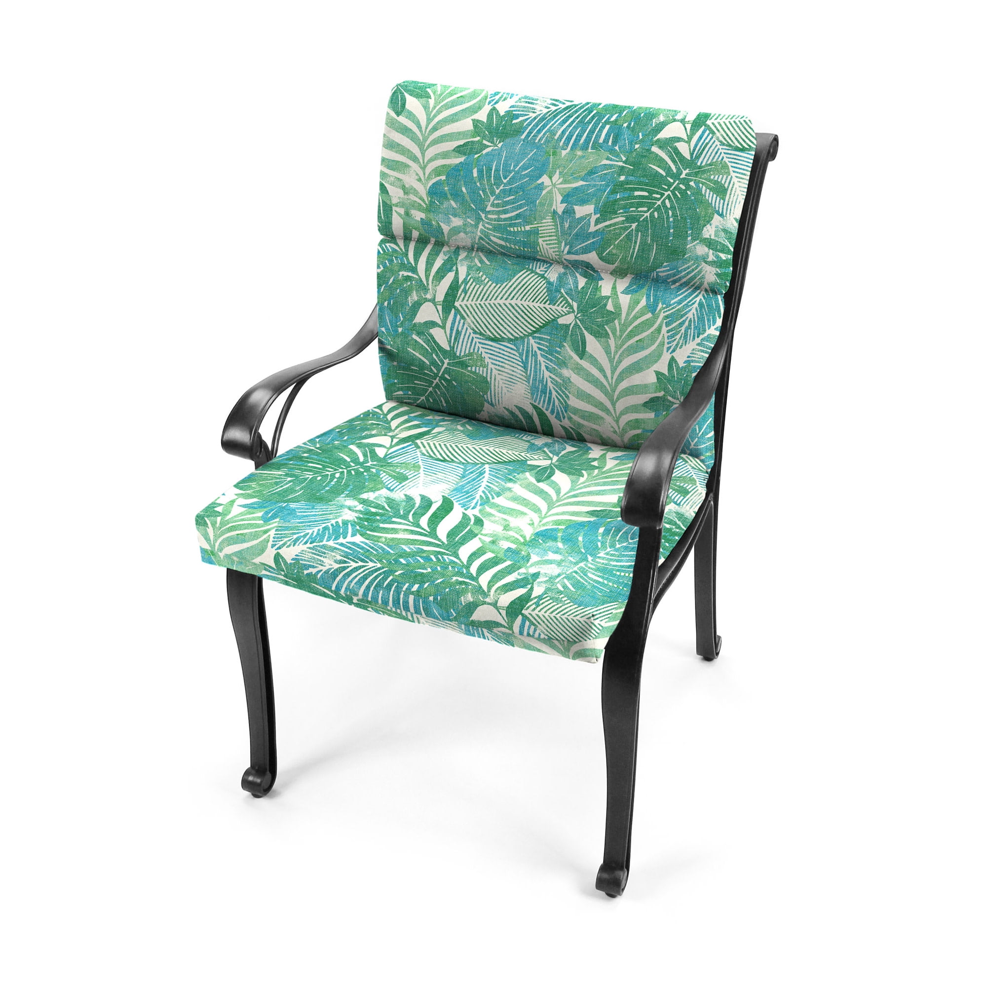 Jordan Manufacturing 44" x 22" Wesley Bayou Green Leaves Rectangular Outdoor Chair Cushion with Ties and Hanger Loop