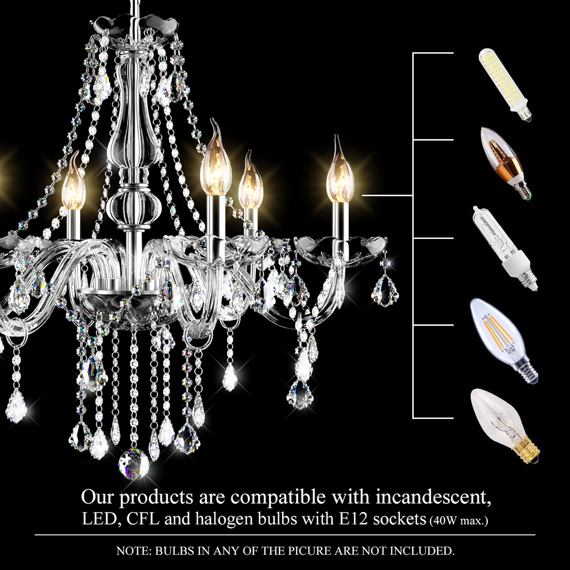 Costway Elegant Crystal Chandelier Modern Ceiling Light Lamp Pendant  Fixture Lighting