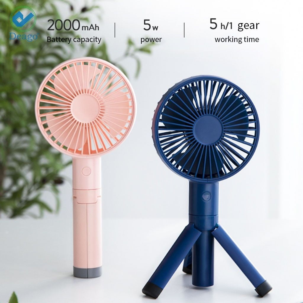 Deago Rechargeable USB Desk Cooling Fan Summer Mini Tripod Handheld Fan Foldable Bracket 3 Speeds Portable Fan for Outdoor Travel (Green)