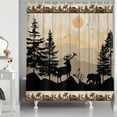 thumbnail image 2 of Cabin Shower Curtain, Rustic Shower Curtain Set, Cute Bear Deer Forest Print on Country Farmhouse Lodge Wooden Board Cloth Shower Curtains Bathroom Accessories with 12 Hooks, Tan Brown, 72X72in, 2 of 5