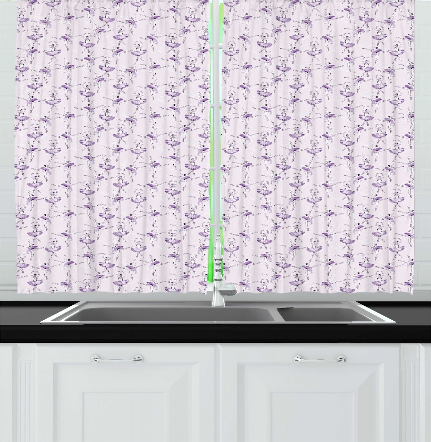 Ballerina Curtains 2 Panels Set, Pastel Themed Continuous Feminine ...