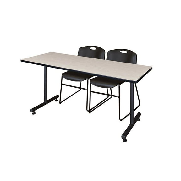 Regency 72" x 30" Kobe Training Table- Maple and 2 Zeng Stack Chairs- Black