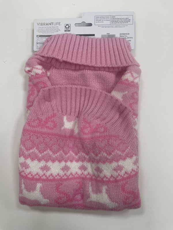 Vibrant Life Holiday Fair Isle Sweater for Dogs, Pink and White, M