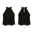 thumbnail image 4 of TEAJOPSUU Tank Tops for Women Halter Neck Embroidered Lace Cropped Tank Tops Bohemian Style Casual Sleeveless Shirts Loose Fit Summer Solid Color Blouses Black, 4 of 6