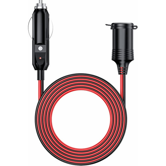 12/24V Car Cigarette Lighter Extension Cord - 4.9FT Cigarette Lighter Plug Cable- 16AWG Heavy Duty Extension Cable with 15A Fuse and LED Indicator