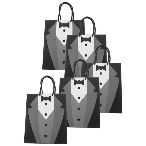 GOOHOCHY 5pcs Creative Bridegroom Black Tuxedo Bags Shopping Wrapping Paper Bags Cosmetic Paper Bags Gift Paper Bags with Handles(Black Tuxedo)