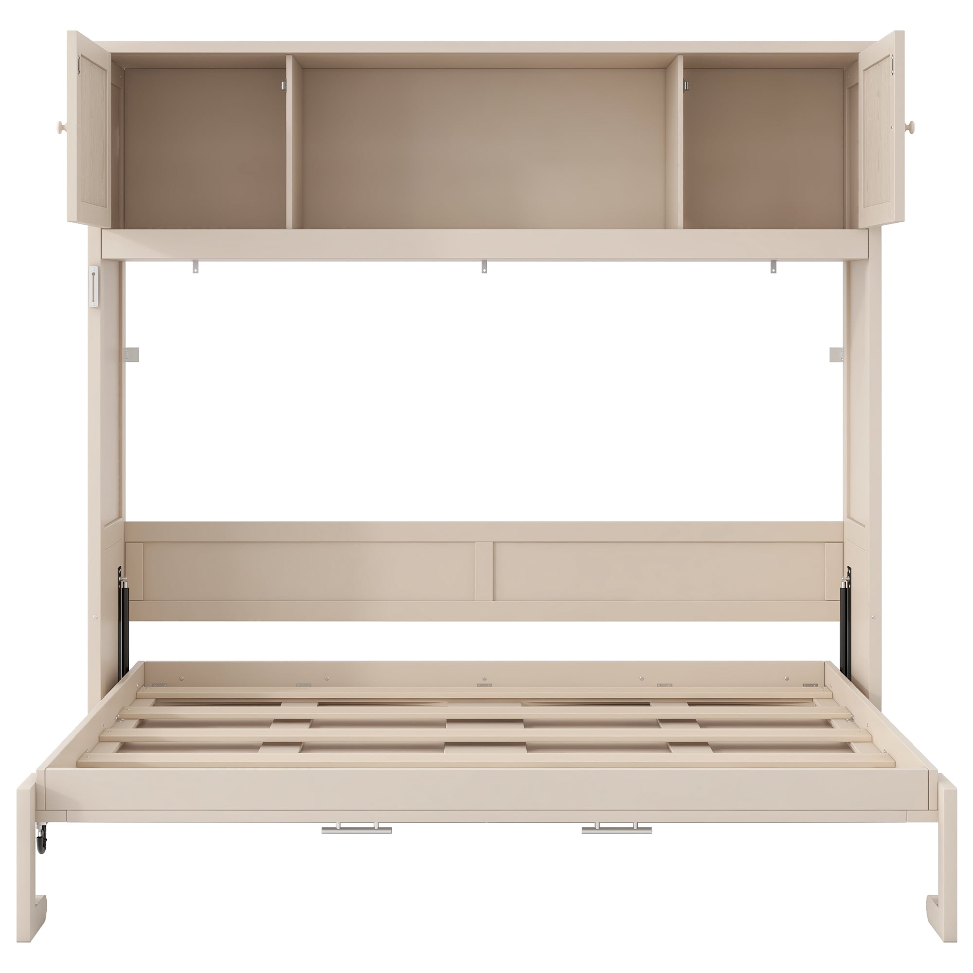 Queen Size Murphy Bed with Storage Cabinets for Space-Saving Guest Room