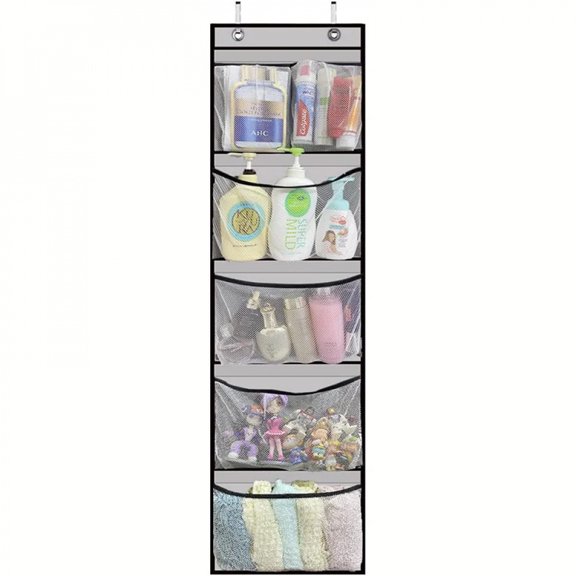 Over The Door Organizer with 5 Large Pockets Hanging Storage Shelves Grey