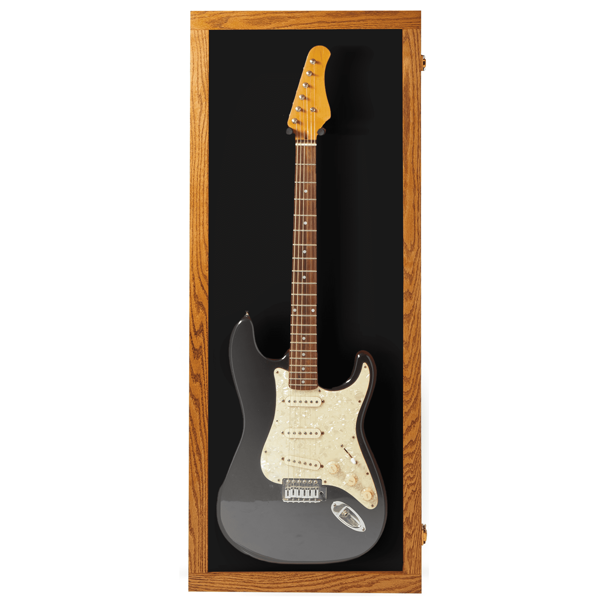 PENNZONI Electric Guitar Display Case, Clear Acrylic & Hardwood Cabinet, Natural Oak w/ Blue Felt